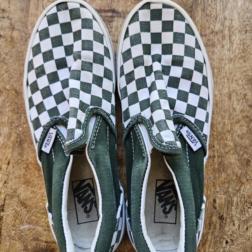 Vans Classic Green and White Checkered Slip-Ons